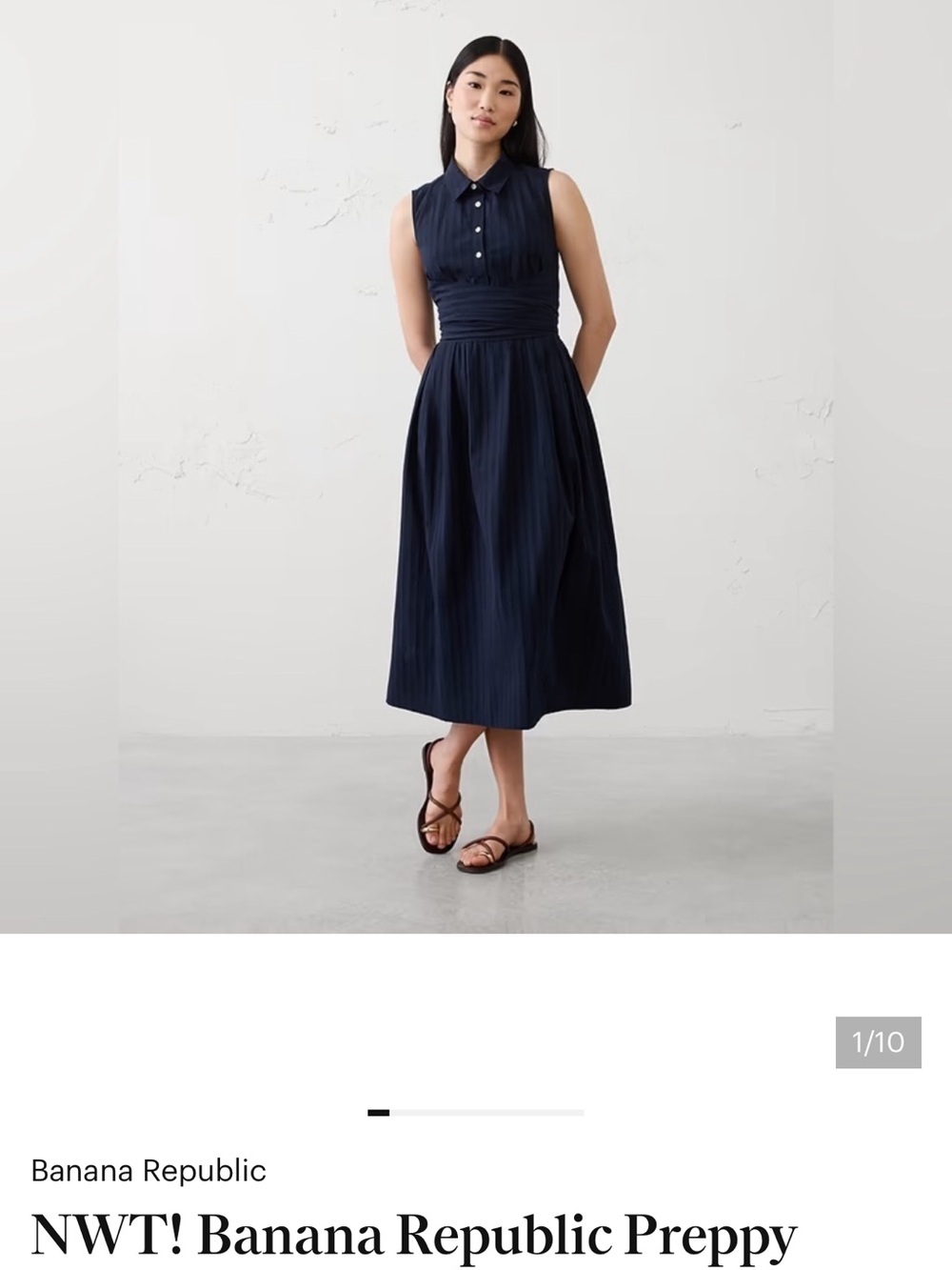 Banana Republic Navy Sleeveless Collared Wrapped Midi Dress small